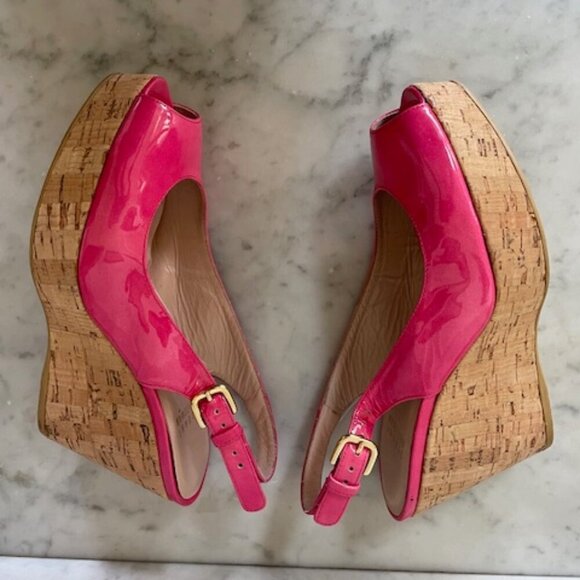 STUART WEITZMAN Jenny Fuchsia Peep Toe Sling Back Cork Wedge 6M - Picture 4 of 17
